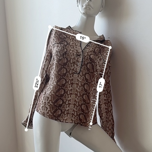 GERARD DAREL Silk Snake Skin Print Button Front Blouse Brown EU 38, US 6 - Picture 7 of 8